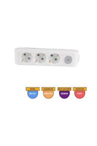 Viko 90117300 Multi-Let Anahtarlı Topraklı Çocuk Korumalı Klemensli Grup Priz 3'lü Beyaz