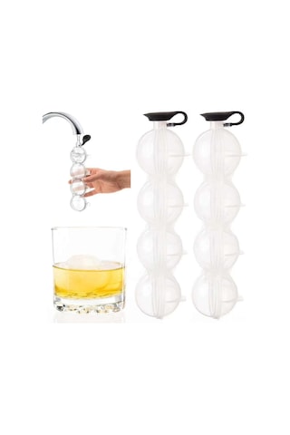 Jeehugo Beyaz Şeffaf 4'lü Yuvarlak Buz Topu Kalıbı - Whiskey Ve İçecekler İçin Pratik Ev Buzluğudur Çok Renkli