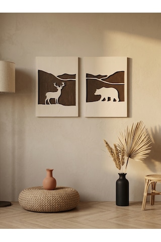 Kaveld Nordic Spirit 2'li Duvar Sanatı Seti - Minimalist Iskandinav Nordic Kazıma Tablo, Bejvekahverengi