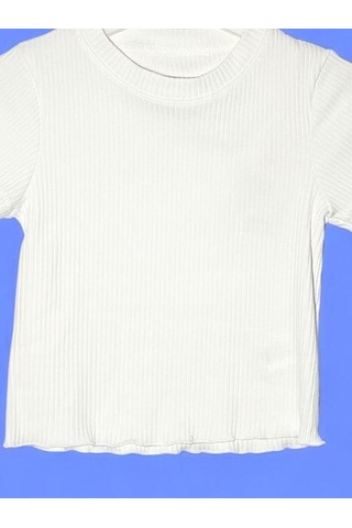 Escabel Kız Çocuk Pamuklu Kaşkorse Fitilli Fırfırlı Bluz-15716 Ekru