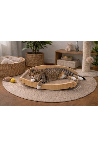 Pureza Ahşap Kedi Yatağı Ve Tırmalama Alanı Çift Fonksiyonlu Tasarım Sabit Yatak Ve Sallanan Form