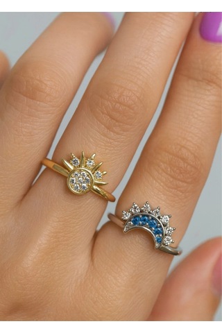 Çekirdekjewelry 925 Ayar Gümüş Ay Güneş Ayarlanabilir Yüzük Çok Renkli