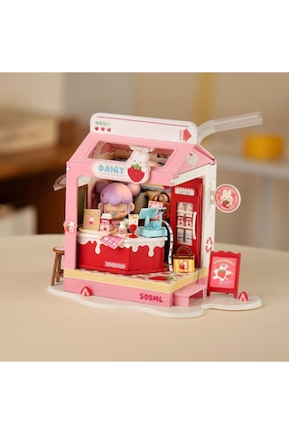 Rolife Ds034 Çilekli Süt Dükkanı Strawberry Milk Box Dıy Minyatür Maket Model Seti Mini Dollhouse 3d Model Kit Detaylı Dekoratif Hobi Seti 3d Puzzle Tiny House