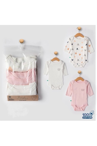 Babydonat 3'lü Naturel Kalpki Bebek Badi Zıbın - Beyaz Pembe %100 Pamuk Pembe