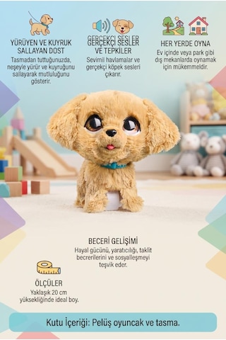 Gioc-hi Lisanslı Sevimli Yürüyen Kuyruk Sallayan Sesli Etkileşimli 20cm Tasmalı Oyuncak Yavru Köpek Çok Renkli