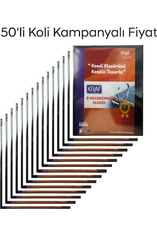 Kraf 2 Halkalı D Mekanizmalı Geniş Klasör A4 Siyah 700 Sayfa Kapasiteli 50 Li Paket Siyah