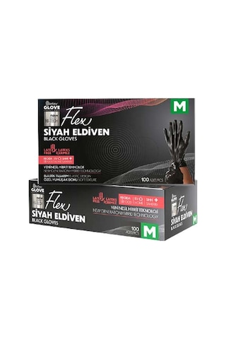 Reflex Flex Eldiven Tek Kullanımlık Pudrasız Siyah Eldiven 100'lü