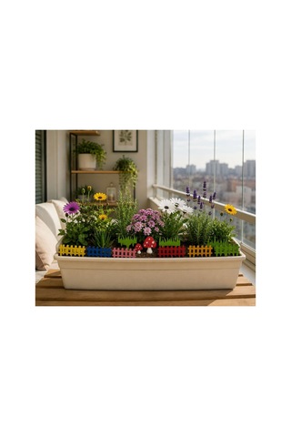Arliadesign Ahşap Saksı Süsü Seti Renkli Çit, Mantar, Çim Ve Bitki Dekoru 42 Parça 3 Mm Mdf