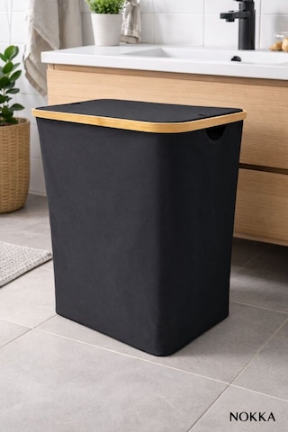 Bambu 100 Litre Kapaklı Katlanabilir Çamaşır Sepeti, 2 Bölmeli Kirli Sepeti 60x54x33 Diğer