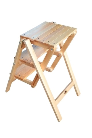 Abaş Ahşap Merdiven Tabure Katlanır 3 Basamaklı Natural