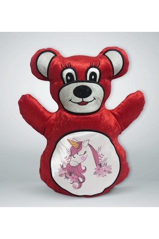 Bk Gift Unicorn Tasarımlı Kırmızı Ayıcık Yastık-2
