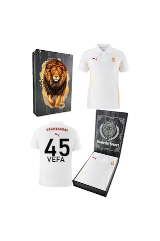 Galatasaray Lisanslı A-takım Uv Bakılı Kişiye Özel Polo Yaka Beyaz T-shirt Beyaz