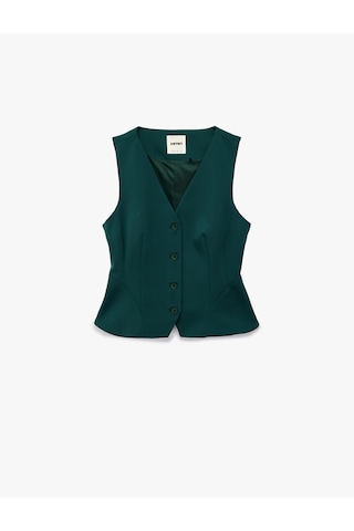 Koton Slim Fit Peplum Kesim V Yaka Düğmeli Blazer Yelek Yeşil 6wak20034pw Zeytin Yeşili