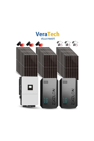 Veratech 20kw Villa Solar Paketi - 600w Topcon Half Cut Güneş Paneli, 20kw Hibrit İnverter, 30kw Lityum Batarya