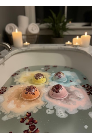 Köpüren Banyo Topu, Nem Bombası Skin Care , Jakuzi & Küvet Kullanımı İçin 80 Gr, 4'lü Okyanus - Yasemin