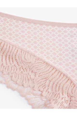 Koton Rahat Kalıp Pamuklu Dantel Detaylı Desenli Brazilian Külot Pembe Ekose 7wlk30118mk Pembe Ekoseli