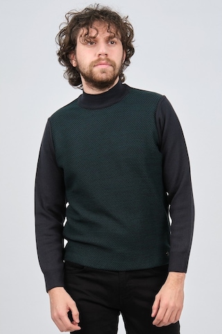 Çizgi Triko Erkek Yarım Balıkçı Yaka Desenli Kazak 42564229 Laciv Lacivert