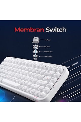 Geezer Crystal Kablolu/kablosuz Bt Wireless Bağlantı Türkçe Q Klavye Beyaz Sk-731ctm