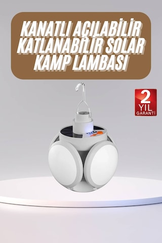Katlanabilir Askılı Kamp Lambası 5 Kanatlı Pratik Güneş Enerjili Tkdytgshqdmcgav4pap