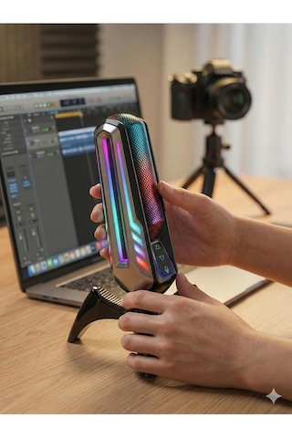 Tr Elyvra Rgb Usb Masaüstü Mikrofon Oyun Canlı Yayın Karaoke Konferans Siyah Tek Ebat