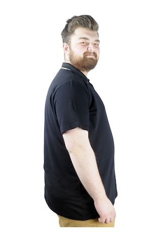 Mode Xl Büyük Beden T Shirt Polo Likralı Süprem Cepli 21558 Siyah 001
