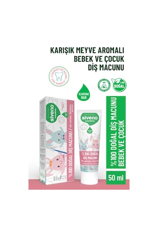 Siveno %100 Doğal Diş Macunu Bebek - Çocuk İçin Karışık Meyve Aromalı Florürsüz 50 ml