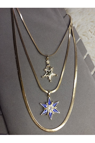 Beren Aksesuar Stainless Steel İtalyan Zincir 3'lü Set Kutup Yıldızı Çelik Kolye Gold