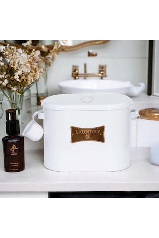 Toptanfoni Ev Metal Bölmeli Deterjan Kutusu - Beyaz - 12 Lt Beyaz