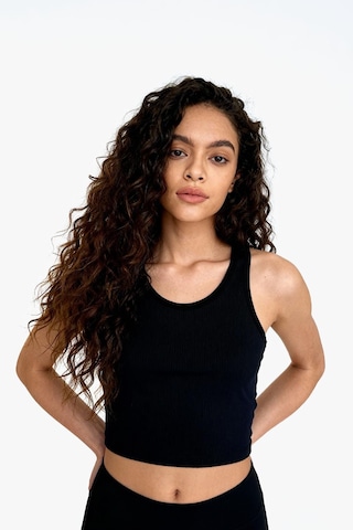 Tommy Life Siyah Basic Sıfır Kol Dar Kalıp U Yaka Kadın Crop Top Atlet - 97160 Siyah