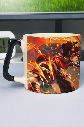 Gaming Genshin İmpact Baskılı Seramik Lüks Kupa 1 Adet Özel Siyah Kulp Dalga Kulp V1d Çok Renkli