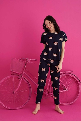 Kadın Baskılı Kısa Kollu Takım Waynap 4130 - Koyu Lacivert