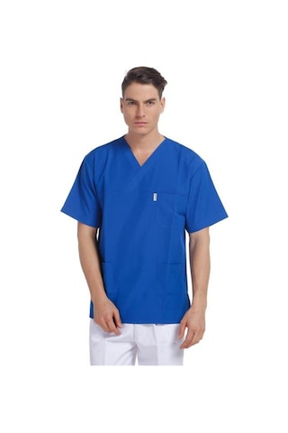 V Yaka Ceket Kısa Kol Sax Mavi