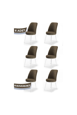 Canisa Concept Dexa Serisi Kahverengi Renk 6 Adet Sandalye, Renk Kahverengi, Ayaklar Beyaz Kahverengi