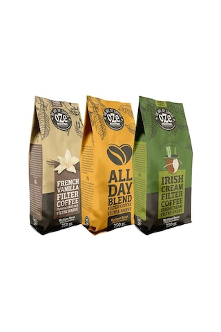 Oze Aromalı Filtre Kahve Tanışma Seti Irish Cream 250 G + All Day Blend 250 G + Vanilya 250 G Çekirdek