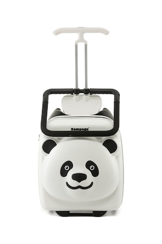 Panda Tasarımlı Oturulabilir Çocuk Valizi Düşme Engelleyici, Seyahat Tipi Bavul Beyaz