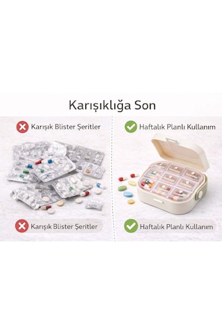 Taşıma Kulplu 7 Bölmeli İlaç Kutusu Çıkarılabilir Bölmeli Küçük Ebat 8,8cm X 8,8cm X 3,8cm 1 Adet