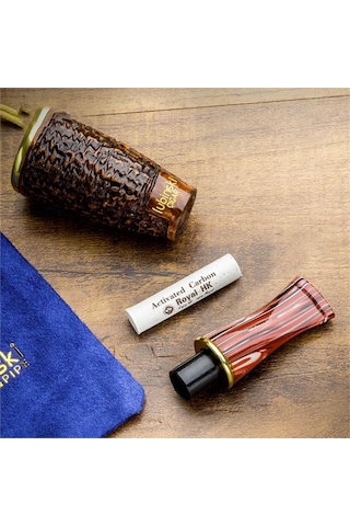 Lubinski 4 Boy Kullanım Briar Puro Ağızlığı 9mm Filtreli Long Carve 38-57 Ring Lb-934