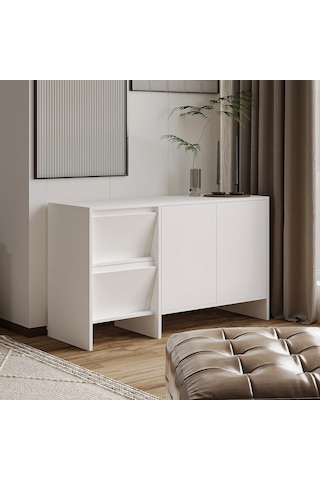 Laris 130 Cm Modern Konsol 4 Kapaklı, Yüksek Ayaklı, Minimalist Tasarım Beyaz
