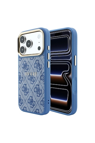 Apple iPhone Uyumlu 18 Pro Max Kılıf Guess Lisanslı M-safe C-magnet 4g Desenli Yazı Logolu Kapak Mavi