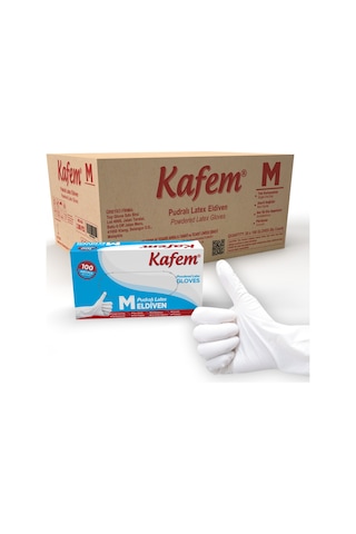 Kafem Beyaz Lateks Eldiven Pudralı (M) 100 Lü X 20 Paket (Koli)