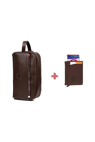 Newish Polo Erkek Deri Mekanizmalı Cüzdan Ve Portföy Clutch Traş Kozmetik Bakım Ve Günlük El Çantası 14x24cm New171 - Acı Kahverengi