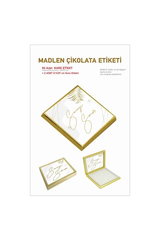 Madlen Çikolata Etiketi Kare 3,5x3,5 Cm 80 Adet Tabaka Şeklinde +