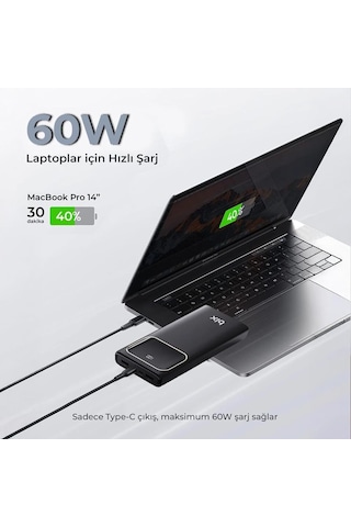 Lexroo Pb303 30000mah 60w 2 Usb-a Ve Type-c Pd Çıkışlı Hızlı Şarj Destekli Led Göstergeli Powerbank Çok Renkli
