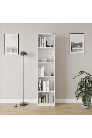 Modern 5 Raflı Kitaplık - Beyaz 43x182x26 Cm Beyaz