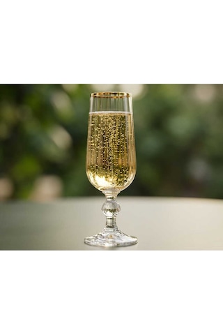 Çnr Home Collection Bohemia Kristal Optik Kadeh Seti 6 'lı Gerçek Altin Yaldiz Ağizli Şik Cam Kadeh Gold