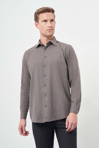 Koyu Kahverengi Uzun Kol Kareli Desen Gabardin Sert Yaka Cepsiz Pamuklu Classic Comfort Fit Gömlek 1004245166 Koyu Kahverengi