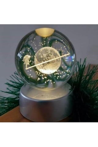 Işıklı Cam Gece Lambası Küre Kristal Renk Değiştiren Led Işıklı Dekoratif Hediyelik Satürn Kızı Beyaz