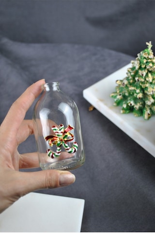 2'li Mini Yılbaşı Aksesuarlı Küçük Vazo 9 Cm New Year 100 Ml Yeni Yıl Çam Ağacı Şeker Kamışlı Obje Şeffaf