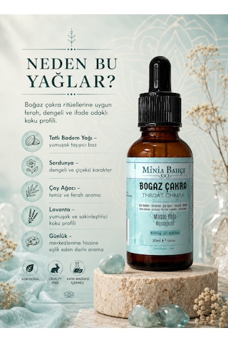 Minia Bahçe Itır Çay Ağacı ve Akgünlük İçerikli Boğaz Çakra Masaj Yağı 30 ML