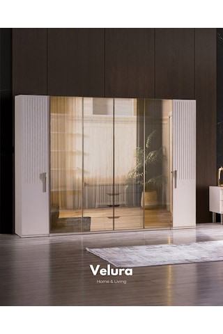 Tress 6 Kapaklı Temperli Cam Gardırop Dolap Krem